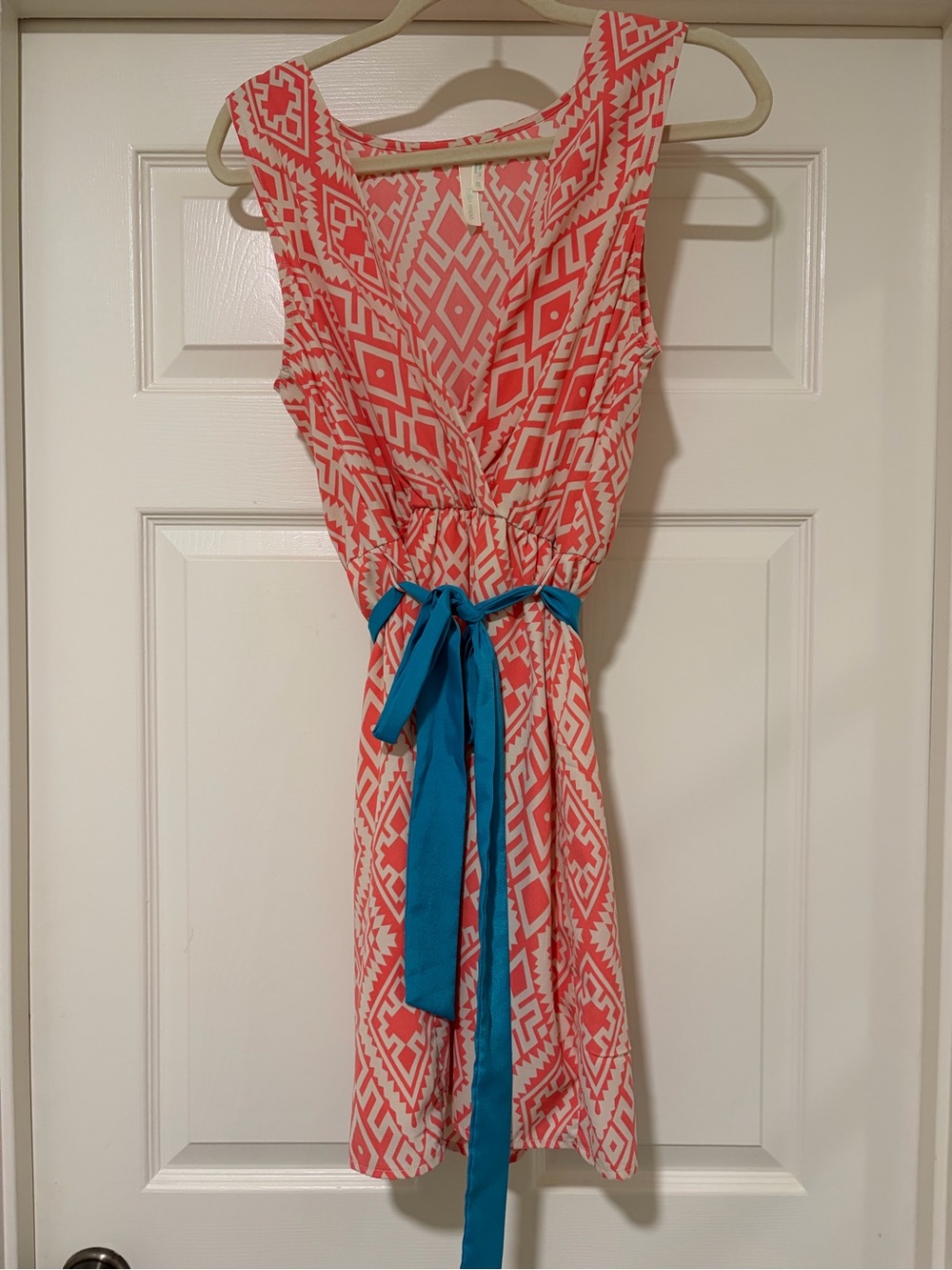 hello miss Coral and Teal Geometric Sleeveless Dress